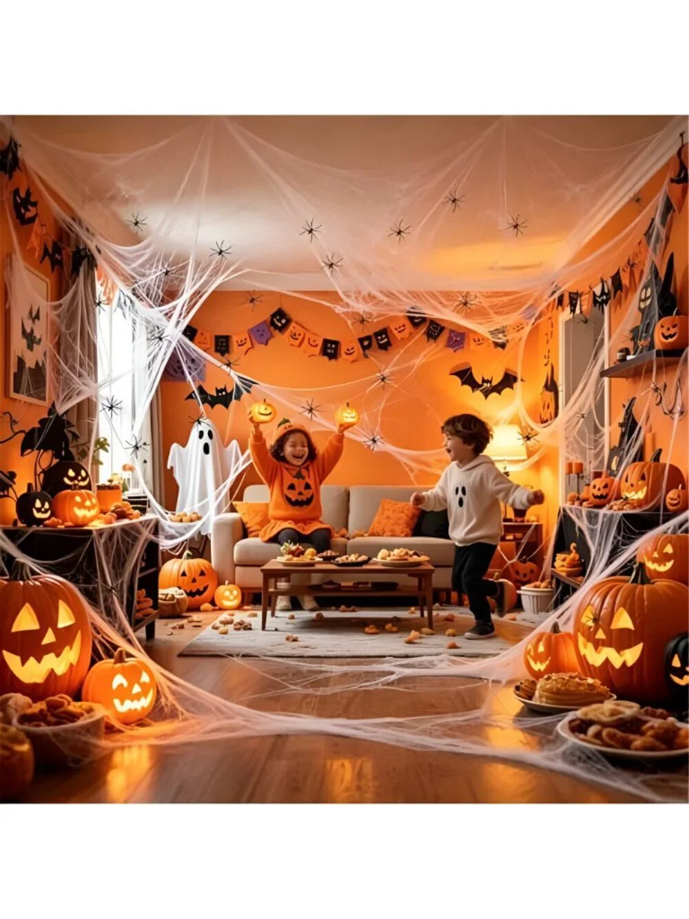 1200 sqft Halloween Spider Webs and 50pcs Fake Spiders Super Stretch